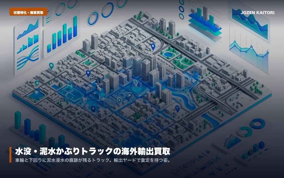 水没・冠水トラックの買取相場と注意点｜電装水濡れでも売れる背景 / 海外現地での配線引き直しとエンジン分解洗浄で高額再生する仕組み