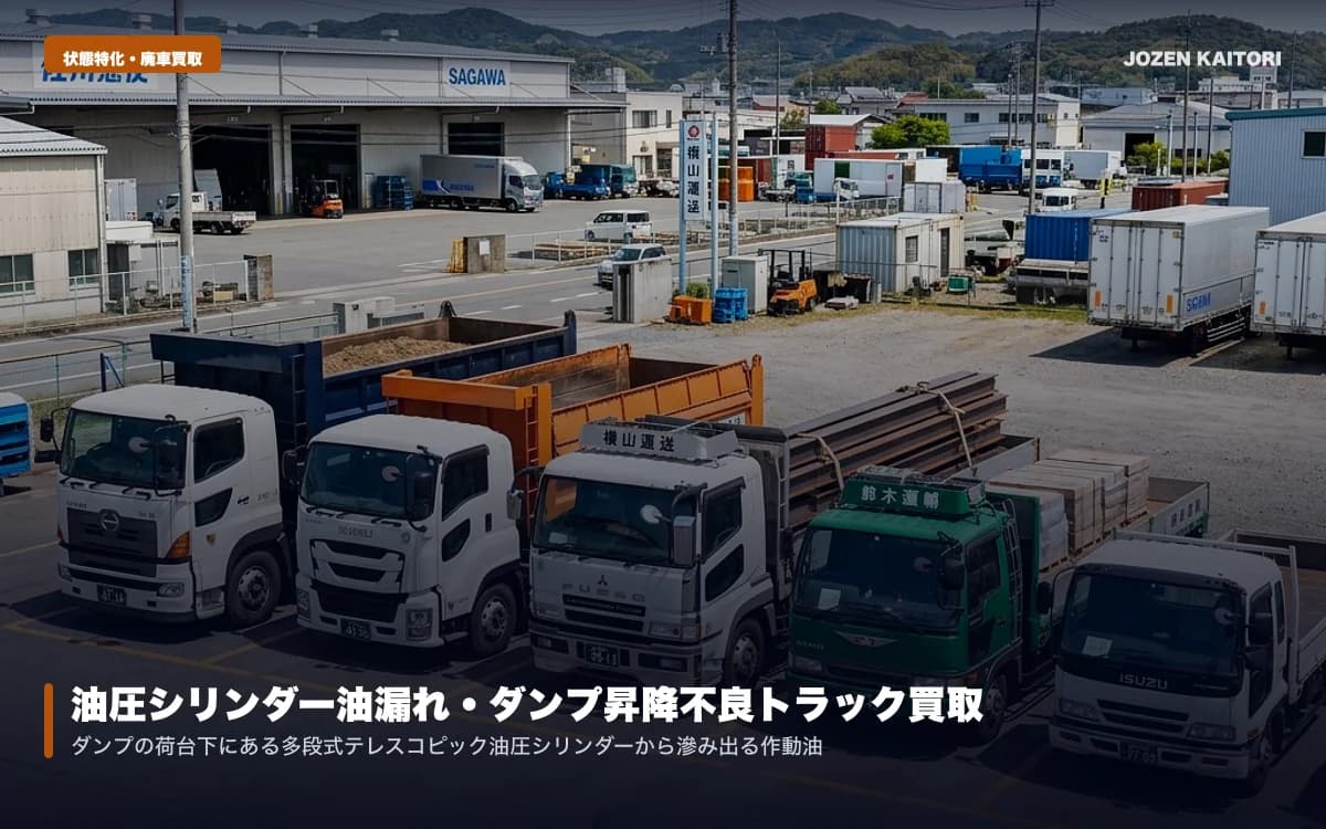 油圧シリンダー油漏れのダンプ・ユニック買取｜特装故障車の売却術 / シール交換前提の輸出需要で鉄スクラップ以上の高価査定を実現