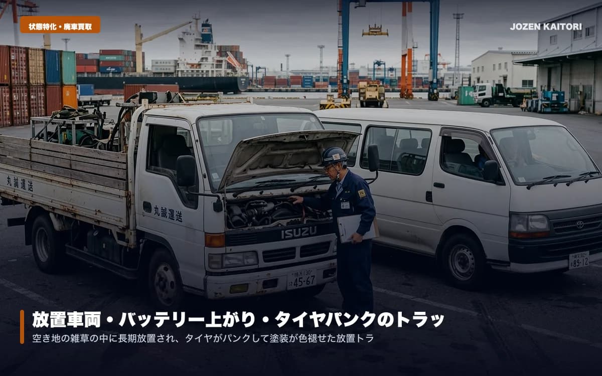 長期ヤード放置・タイヤバースト車の搬出術｜空気抜けでも0円レッカー / 特殊ドーリーとウインチによるプロ搬出で敷地を無傷で救出する手順