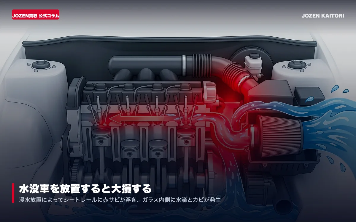 水没車を放置すると大損する！泥水・湿気が引き起こすサビ・悪臭・有害カビの猛威と「早期売却」が鉄則な理由