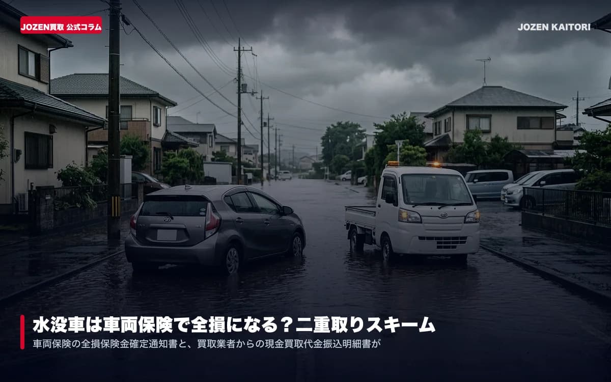 水没車は車両保険で全損になる？保険金満額受取とJOZEN買取額の「二重取り」スキームを徹底解説