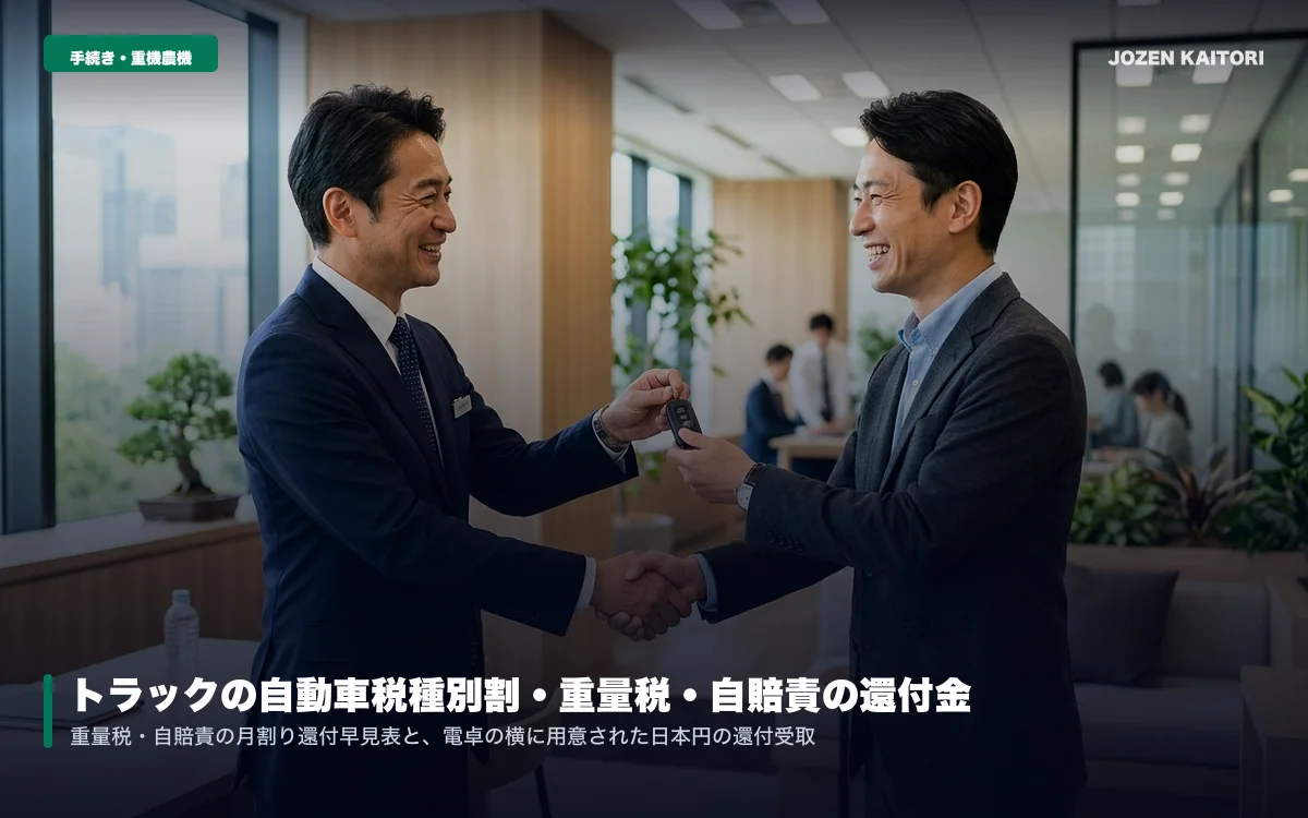 トラック売却時の税金還付金完全ガイド｜自動車税・重量税早見表 / 他社でネコババされやすい月割り還付金を1円単位で全額返還する仕組み