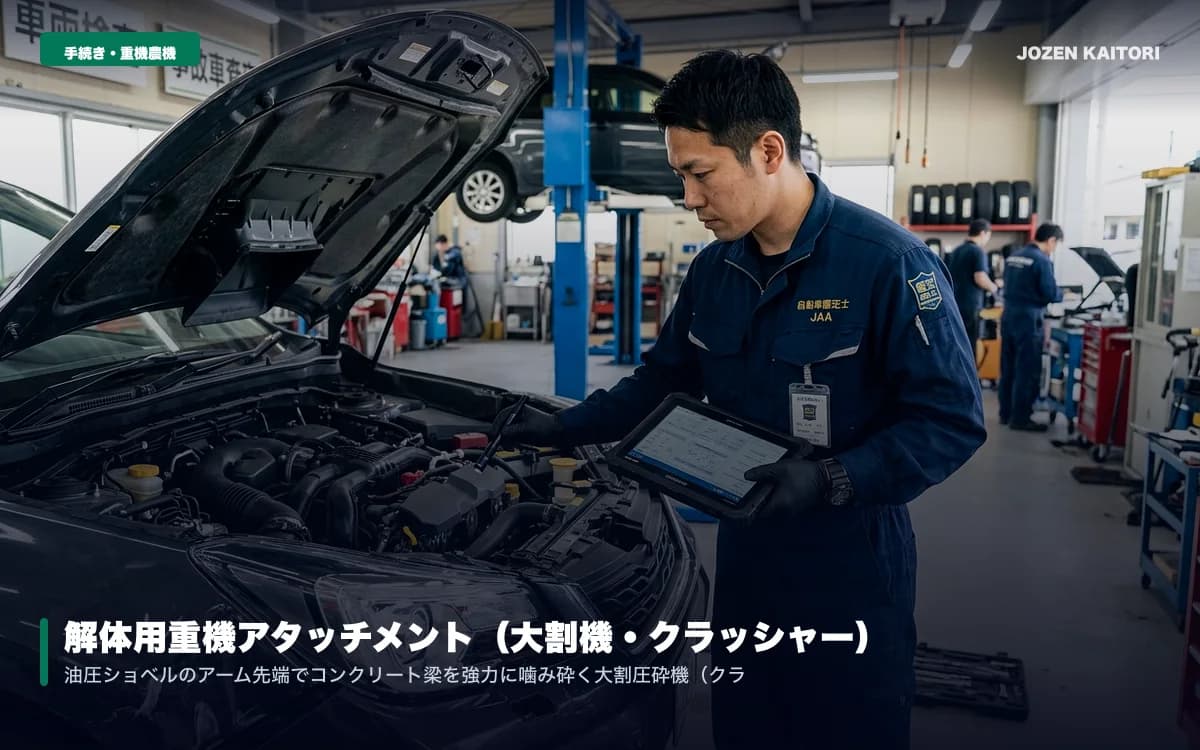 解体用重機アタッチメント（大割機・クラッシャー）｜ハサミ高価査定 / オカダアイヨン・NPK製回転フォーク・鉄骨カッターの摩耗度評価ポイント