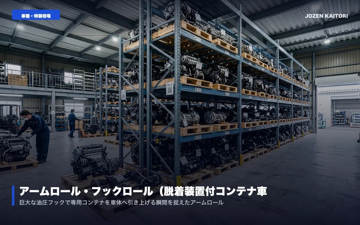アームロール車（脱着装置付コンテナ車）相場｜新明和ツインホイスト / 産廃・スクラップ回収現場で酷使されたコンテナ車の高額査定基準