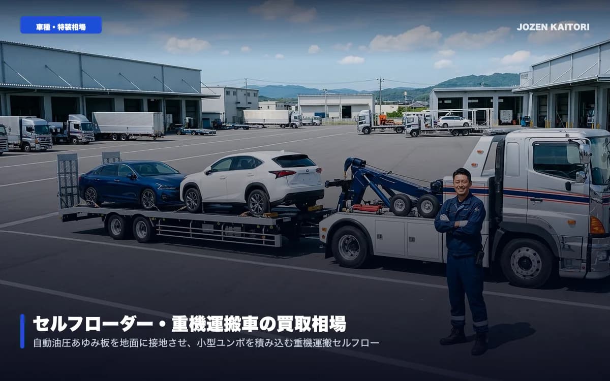 セルフローダー・重機運搬車の買取相場｜自動アユミ・ウインチ付 / 花見台・タダノ製ハイジャッキセルフの現場直行高価買取ポイント