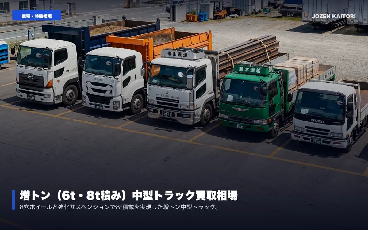 増トン車（GVW11t/14t）の買取相場と特徴｜中型免許改正後の需要 / 6t〜8t積載の平ボディ・ウイング・ダンプの輸出プレミアムを検証