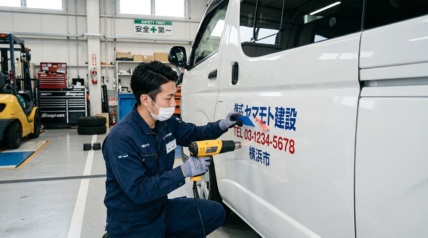 社用車・トラックの社名看板ロゴ無料剥離作業