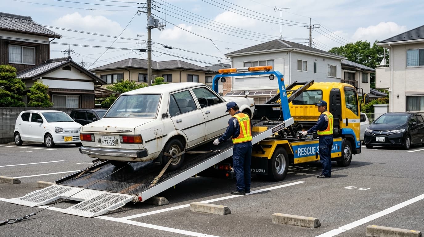 ウインチ付き積載車での自走不能車無料引き取りと廃車買取